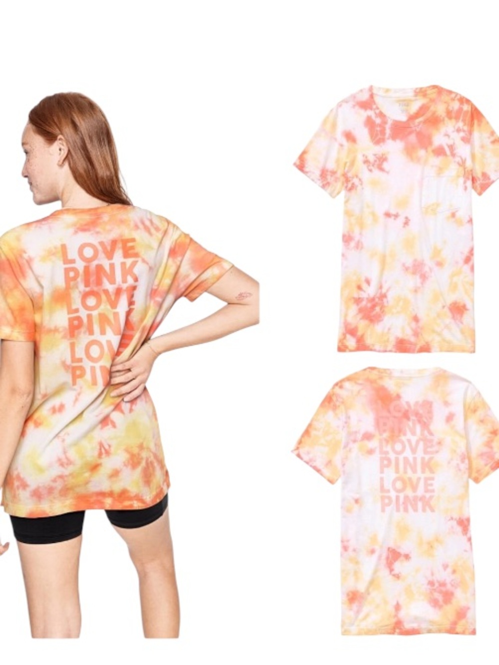 PINK Campus Subtle Yellow Tie Dye LOVE PINK Short Sleeve